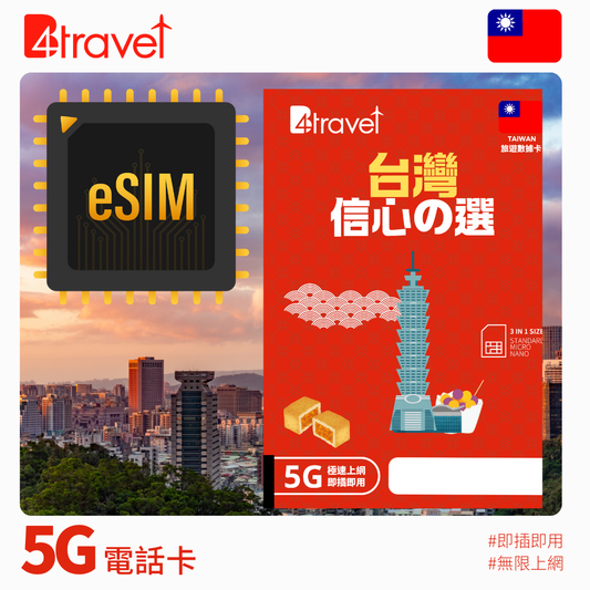 B4travel 台灣 5日 5GB 5G 無限上網電話卡 / eSIM