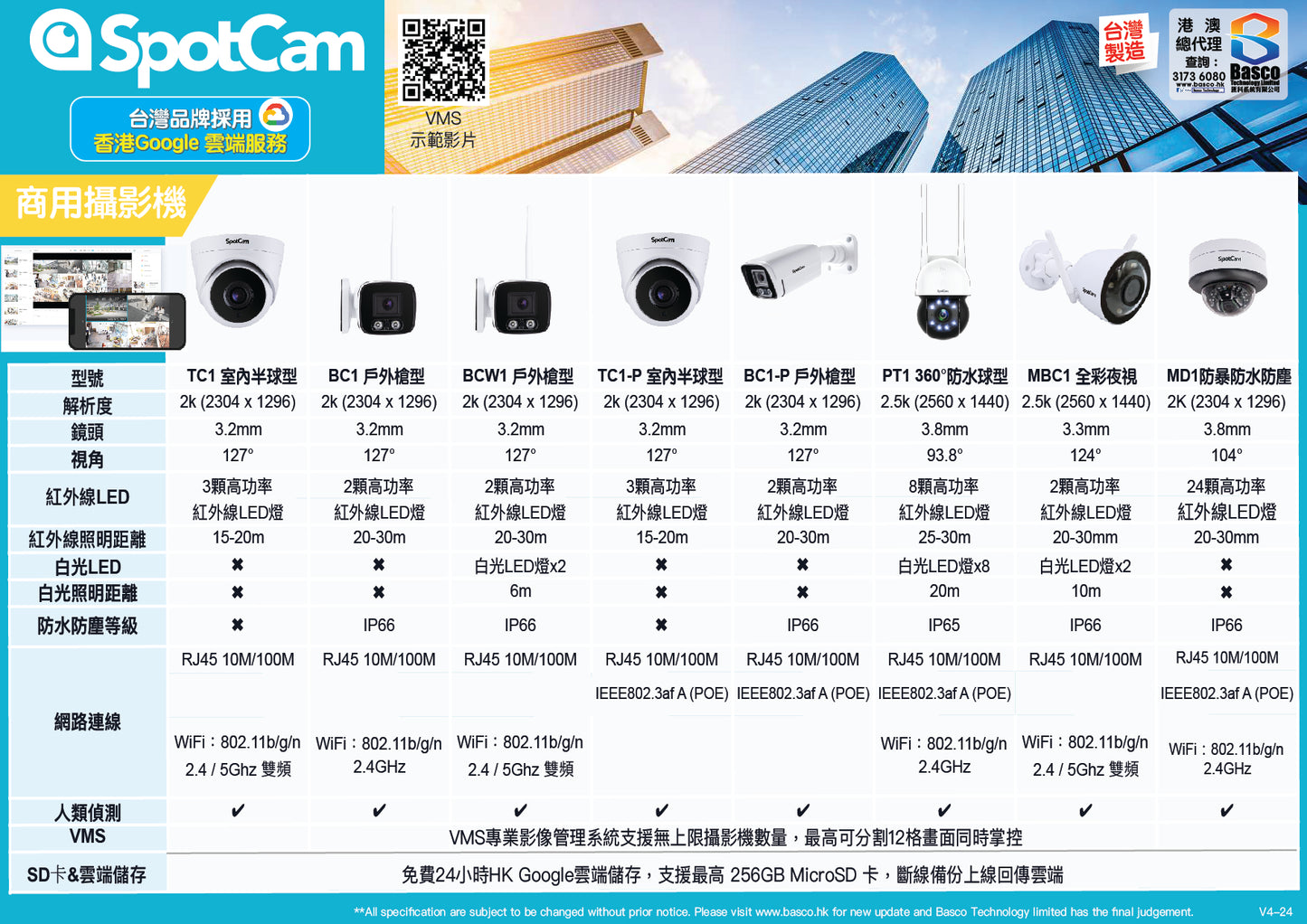 SpotCam BC1 / BC1-P POE 2K 商用戶外槍型 IP Camera