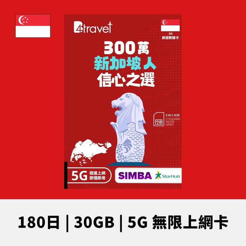 B4travel 新加坡 180日 30GB 5G 無限上網卡