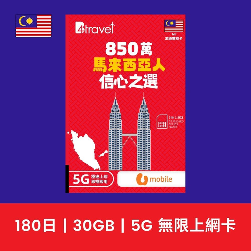 B4travel 馬來西亞 180日 30GB 5G 無限上網卡