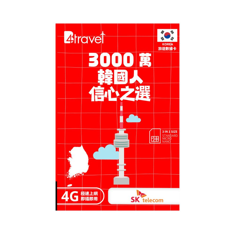 B4travel 韓國 15日 3GB 4G 限速無限上網卡