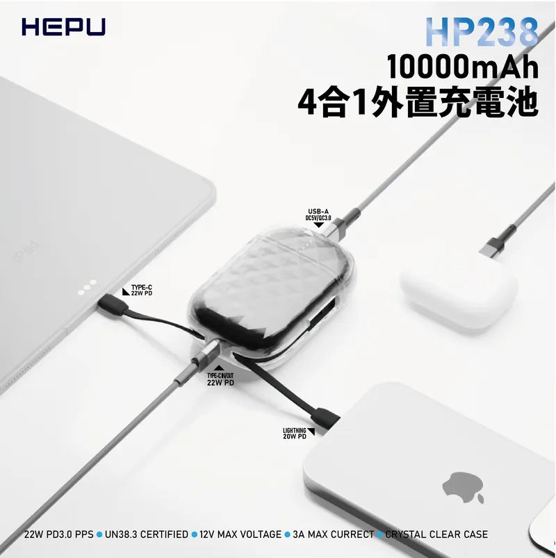 HEPU 22W 10,000mAh 四合一流動電池（HP238）