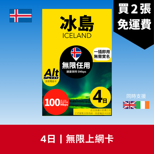 Alt Speed 冰島 4-7天 無限上網電話卡