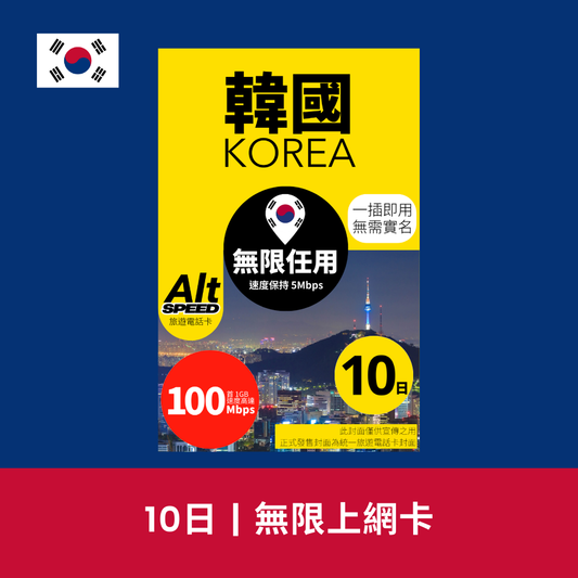 Alt Speed 韓國 10天 無限上網電話卡