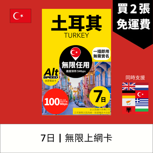 Alt Speed 土耳其 7天 無限上網電話卡