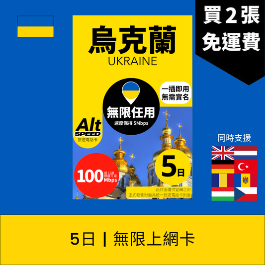Alt Speed 烏克蘭 5天 無限上網電話卡