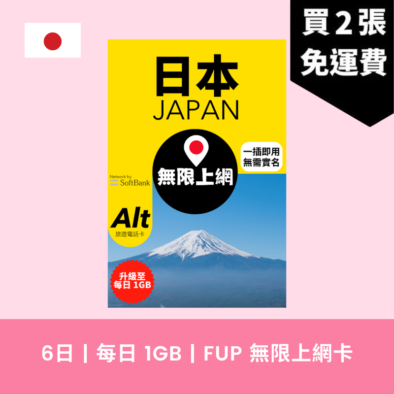 Alt 日本 6日 FUP 無限上網電話卡