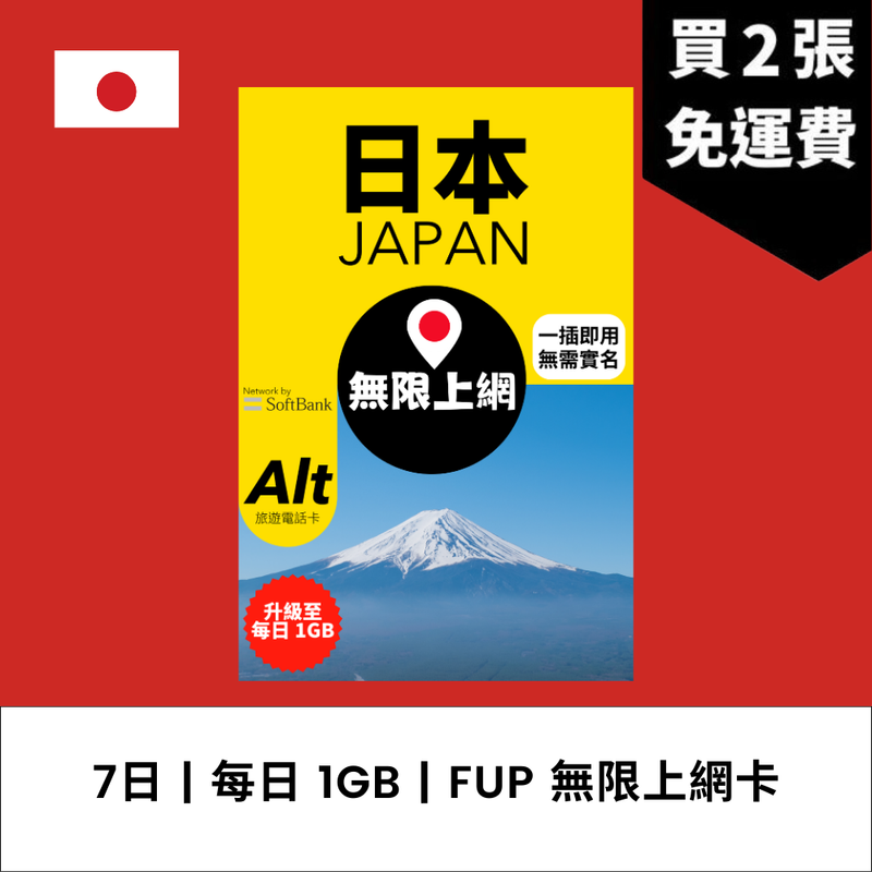 Alt 日本 7日 FUP 無限上網電話卡