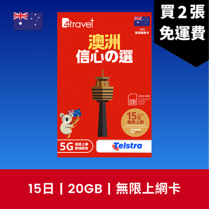 B4travel 澳洲 15日 10GB 5G 無限上網數據卡 / eSIM