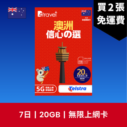 B4travel 澳洲 7日 10GB 5G 無限上網數據卡 / eSIM