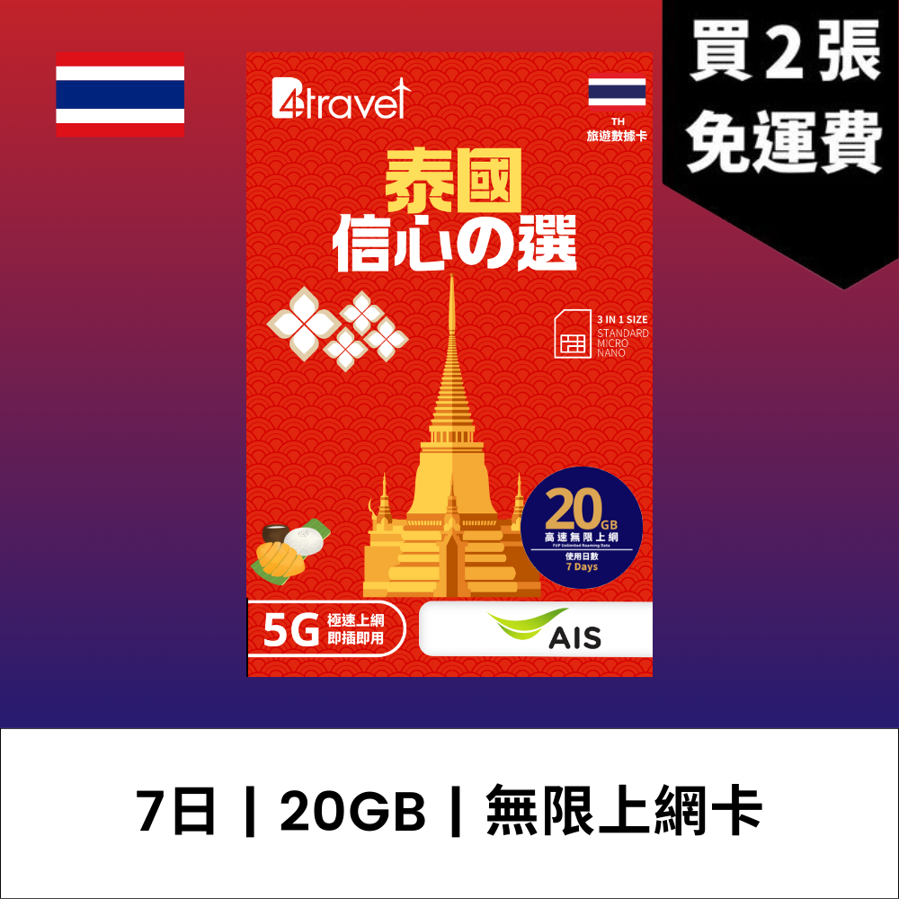 B4travel 泰國 7日 7GB 5G 無限上網數據卡 / eSIM