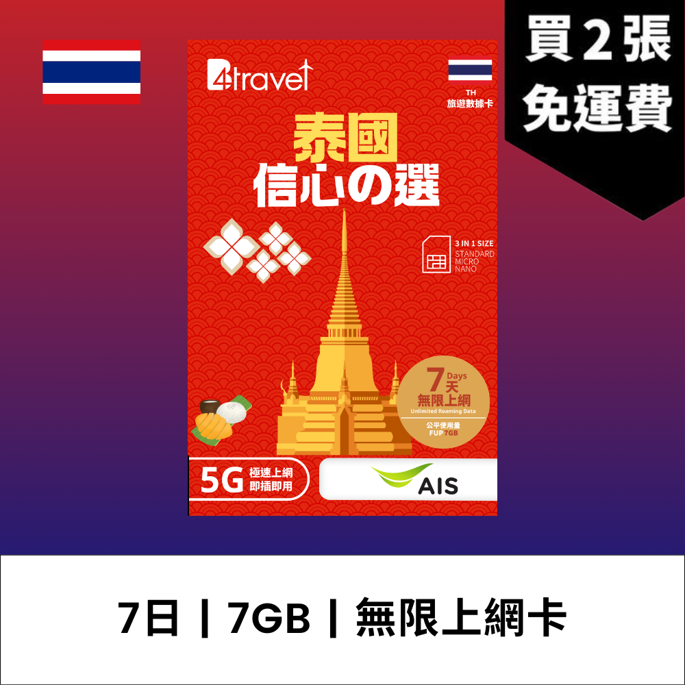 B4travel 泰國 7日 7GB 5G 無限上網數據卡 / eSIM
