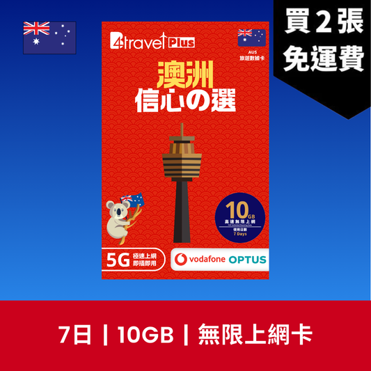 B4travel Plus 雙網絡 澳洲 7日 10GB 5G 無限上網數據卡 / eSIM