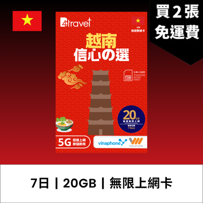 B4travel 越南 7日 7GB 5G 無限上網數據卡 / eSIM