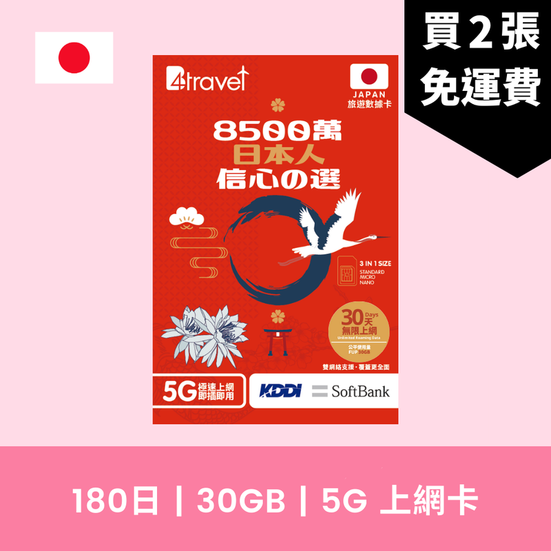 B4travel 日本 180日 30GB 5G 高速上網卡