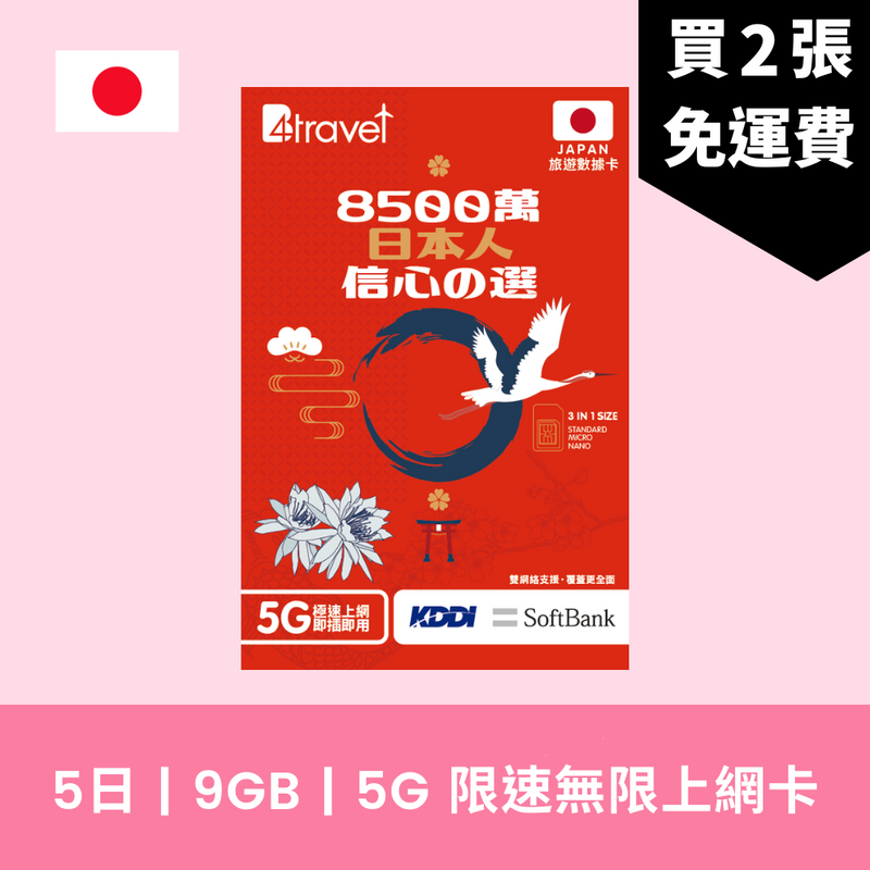 B4travel 日本 5日 9GB 5G 無限上網卡