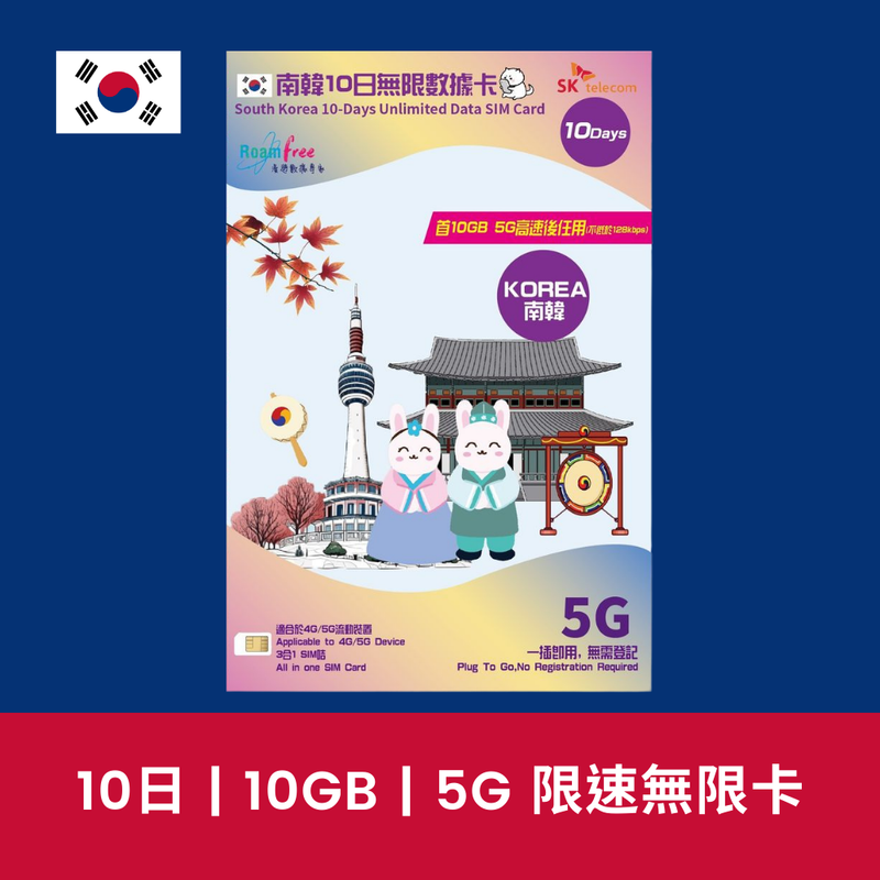 RoamFree SK Telecom 10天 10GB 數據電話卡