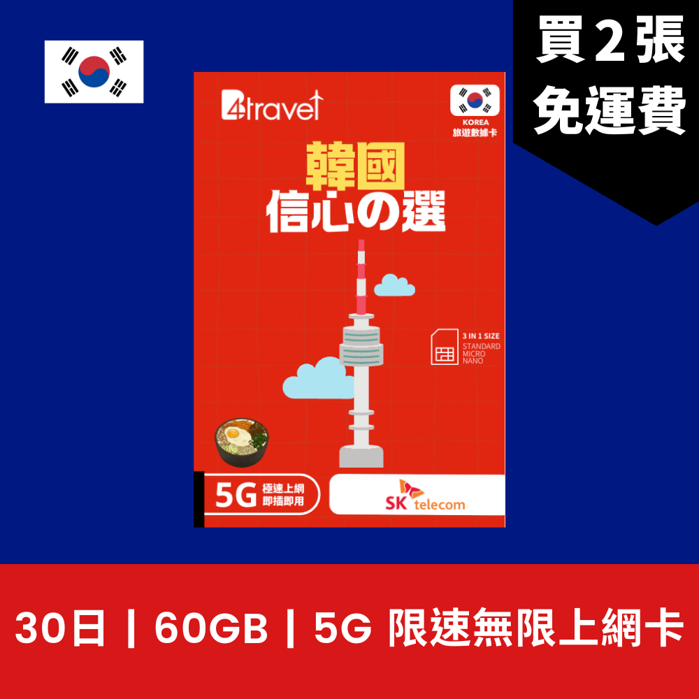 B4travel 韓國 30日 30GB 5G 無限上網電話卡 / eSIM
