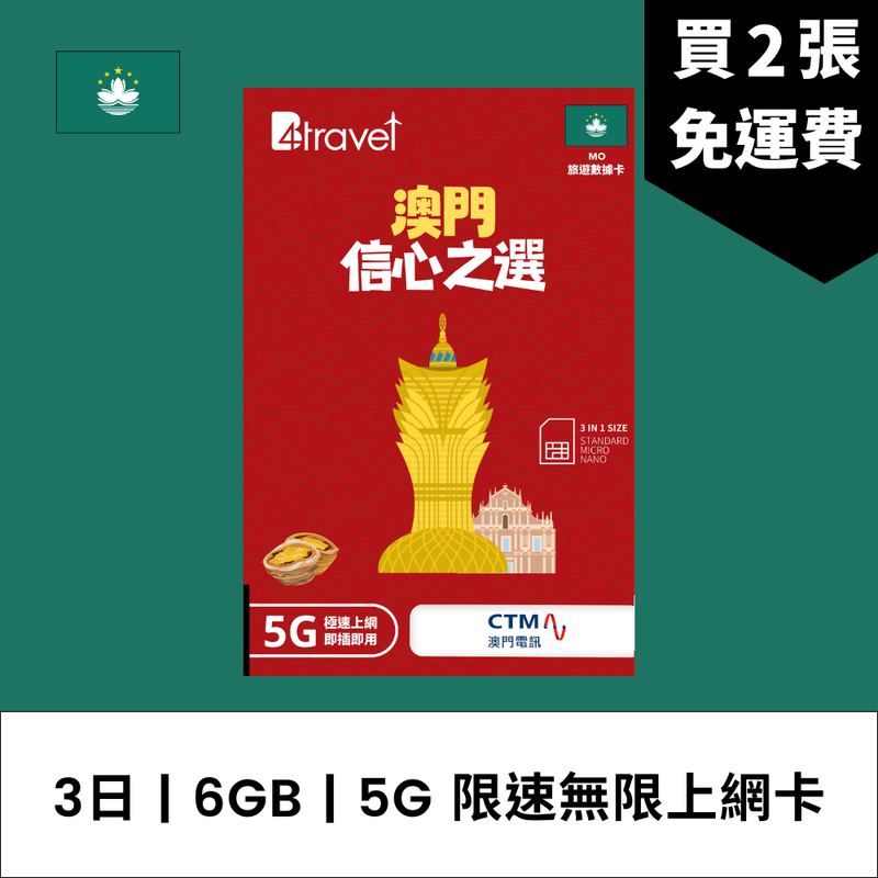 B4travel 澳門 3日 6GB 5G 無限上網卡