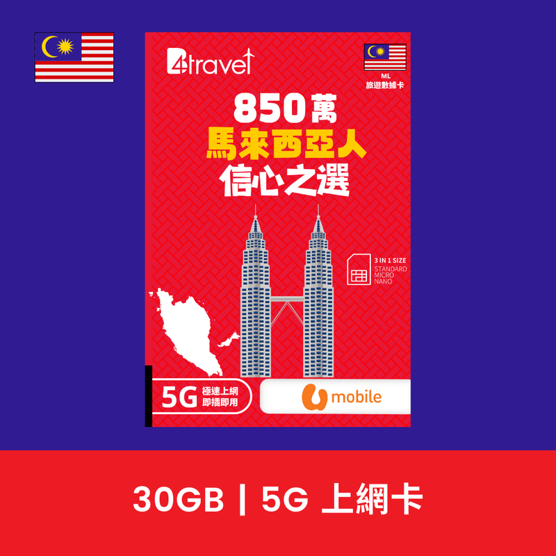 B4travel 馬來西亞 30GB 5G 高速上網卡