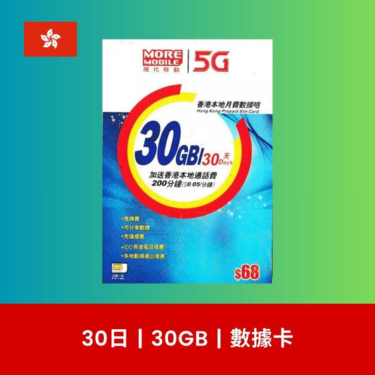 More Mobile 香港 30GB 5G數據電話卡（年卡）