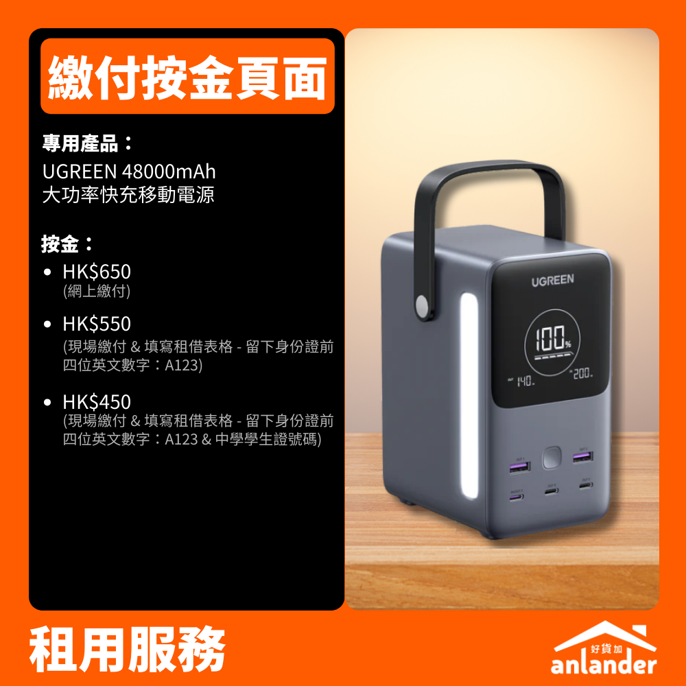租用按金｜UGREEN 48000mAh 大功率快充移動電源