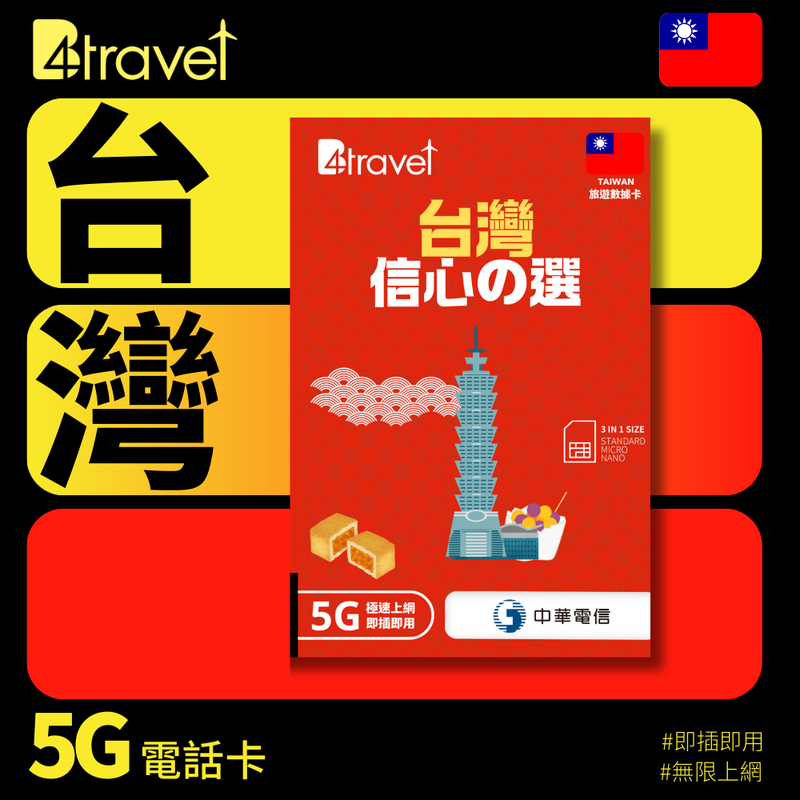 B4travel 台灣 7日 10GB 5G 無限上網電話卡