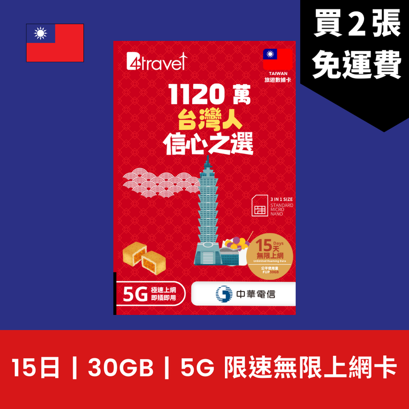 B4travel 台灣 5日 5GB 5G 無限上網卡