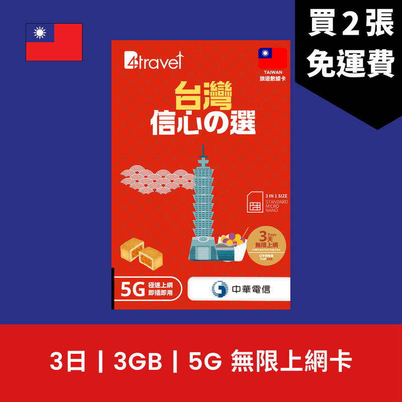 B4travel 台灣 3日 3GB 5G 無限上網卡