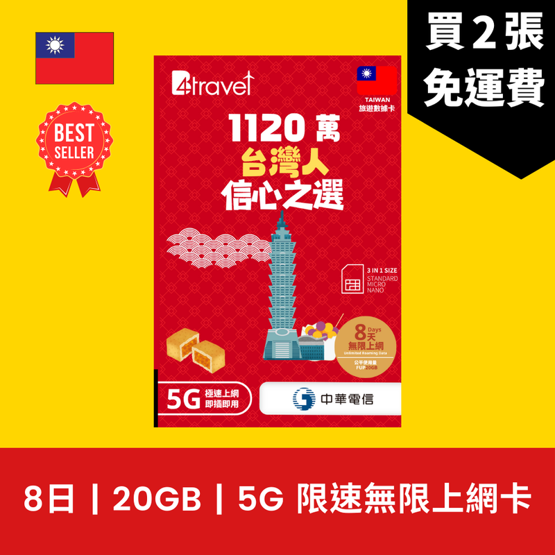 B4travel 台灣 5日 5GB 5G 無限上網卡