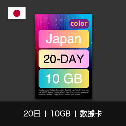 color 日本旅遊數據卡（15-30日）