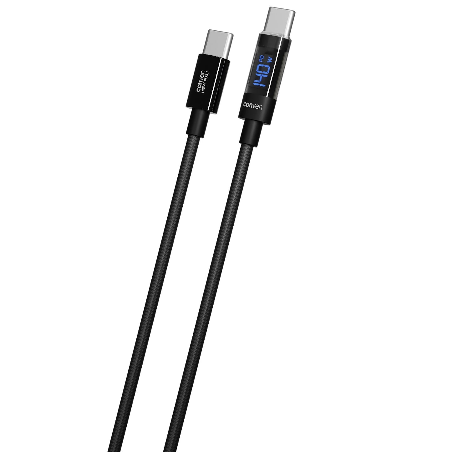 CONVEN USB Type-C 140W PD 3.1 LED顯示快速充電線