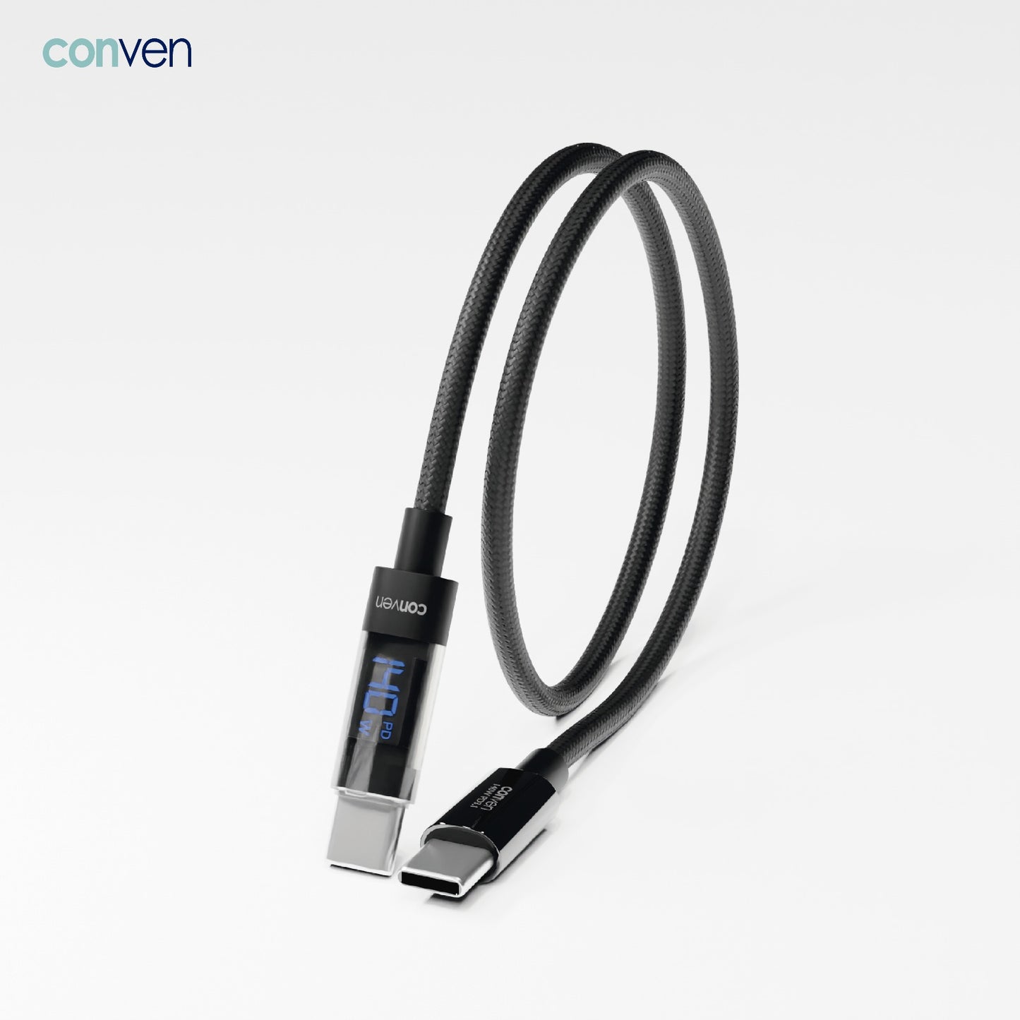 CONVEN USB Type-C 140W PD 3.1 LED顯示快速充電線