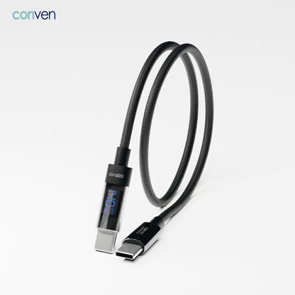 CONVEN USB Type-C 140W PD 3.1 LED顯示快速充電線