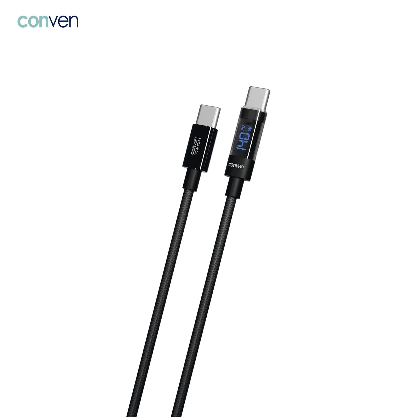 CONVEN USB Type-C 140W PD 3.1 LED顯示快速充電線