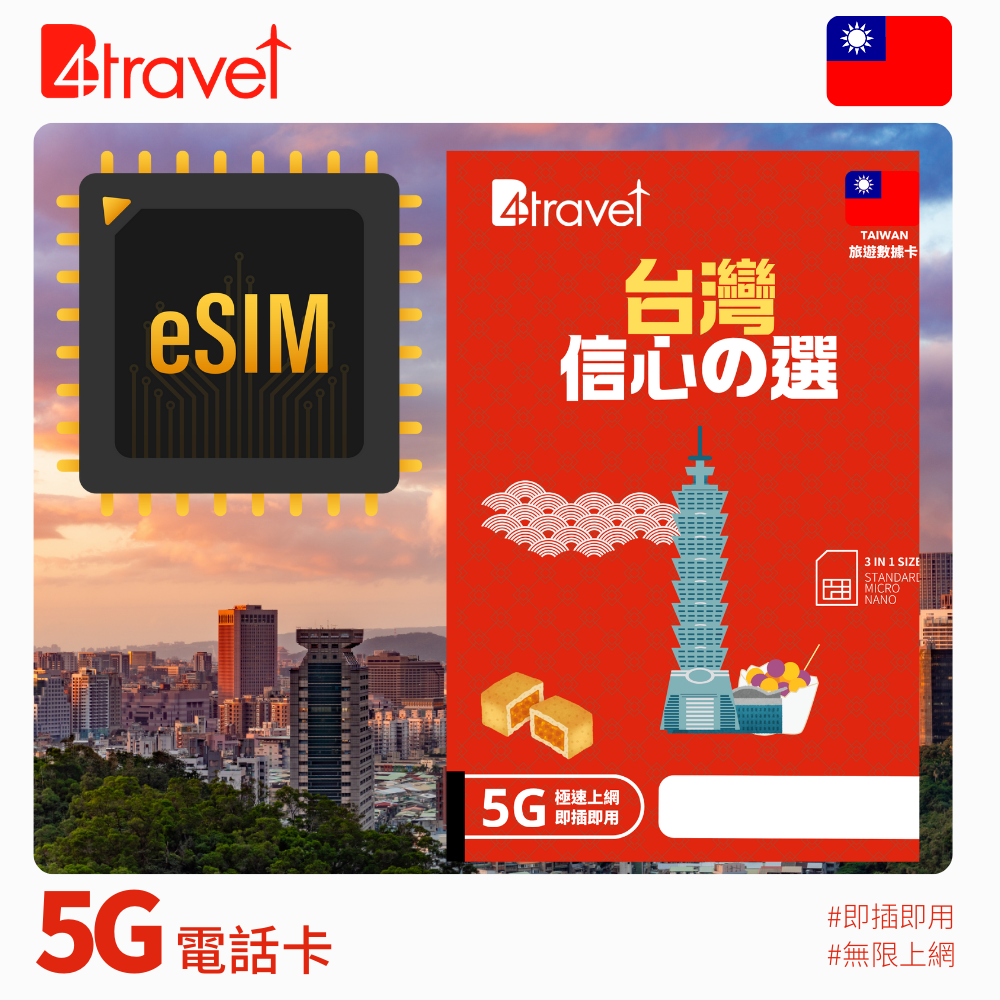 B4travel 台灣 5日 10GB 5G 無限上網電話卡 / eSIM