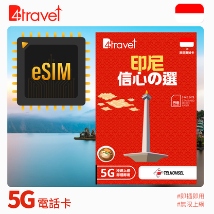 B4travel 印尼 9日 10GB 5G 無限上網數據卡 / eSIM