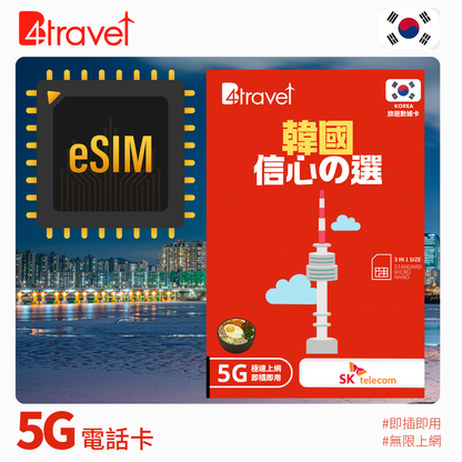 B4travel 韓國 9日 10GB 5G 無限上網電話卡 / eSIM