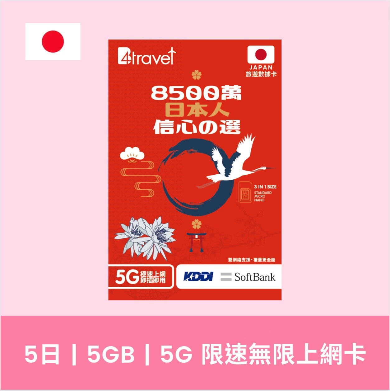 【限時特價】B4travel 日本 5天 5G SIM 卡 + Torriibolt 旅行充電器套裝