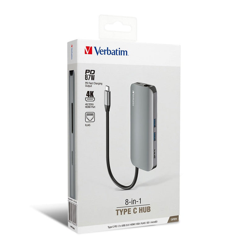 【免費送貨】Verbatim 8-in-1 USB-C PD 87W 擴展器 ( PC & Mac 適用) - anlander 好貨加 - 香港