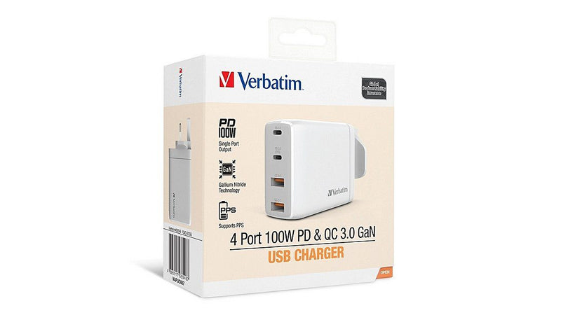 【免費送貨】Verbatim 四輸出 USB-C+QC GaN 插牆式快速充電器 (100W) - anlander 好貨加 - 香港